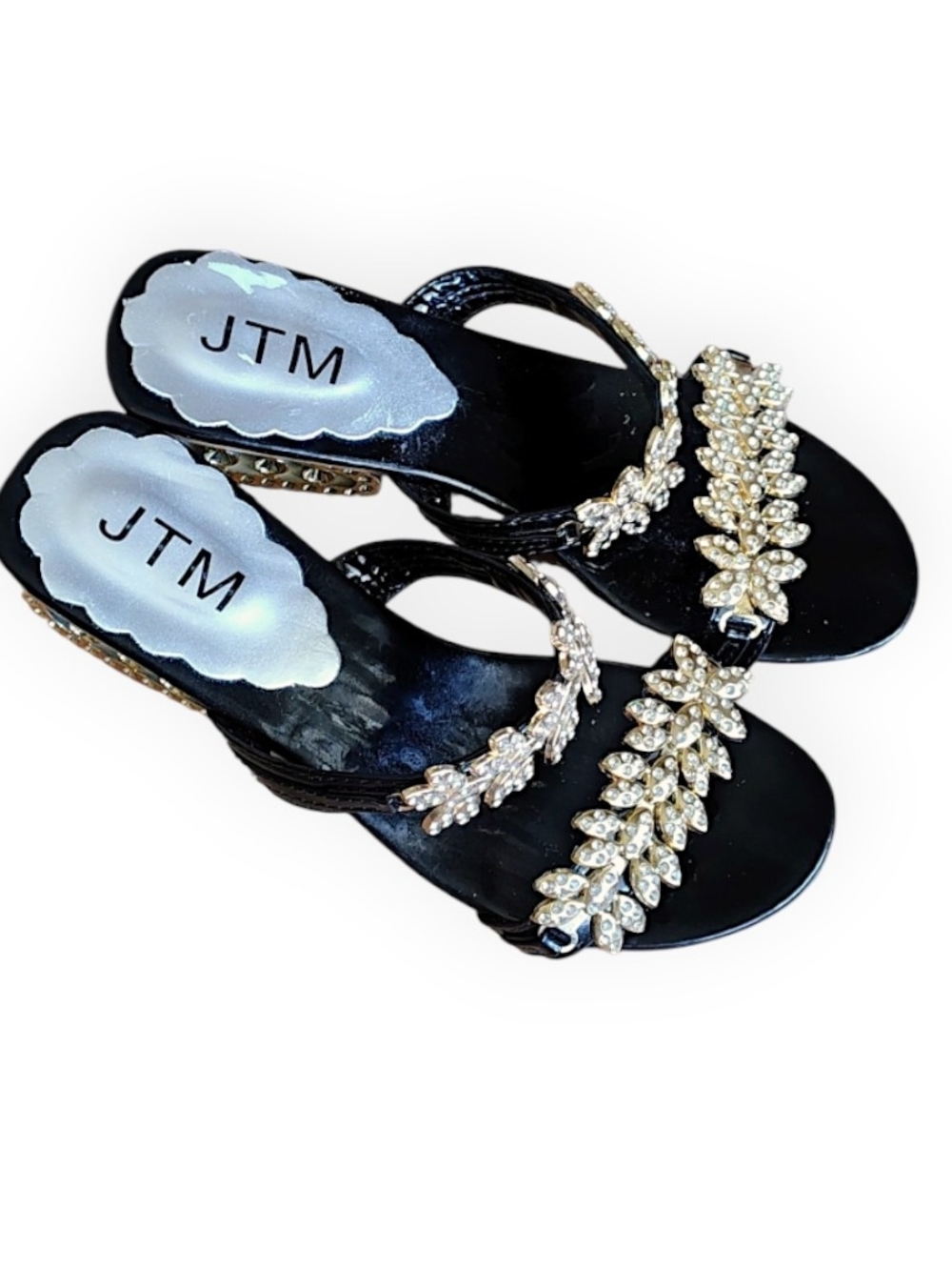 JTM Platform Sandals With Leaf And Rhinestone Design Women's Size 34